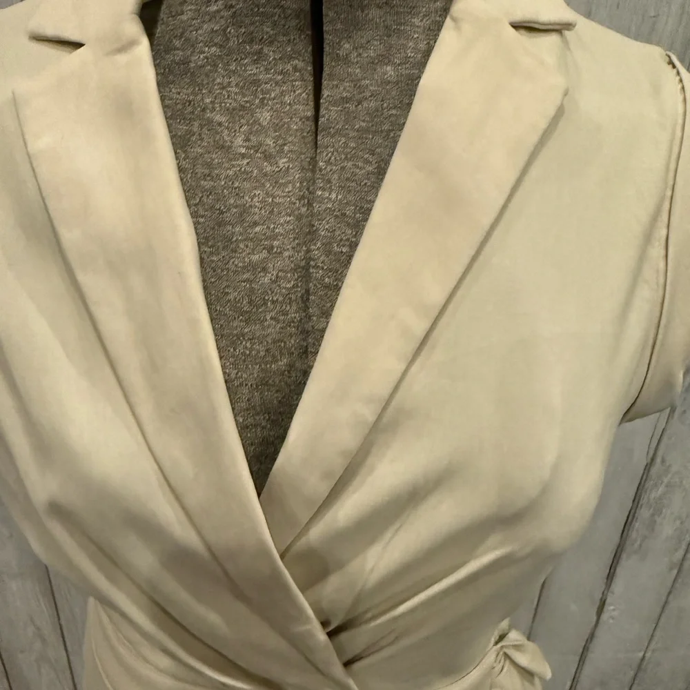 Chic Cream Sleeveless Wrap Dress - Picture 3 of 10